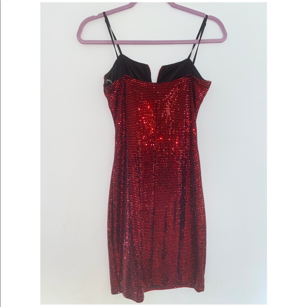 Red Sequin Mini Dress with Spaghetti Straps - Picture 2 of 4